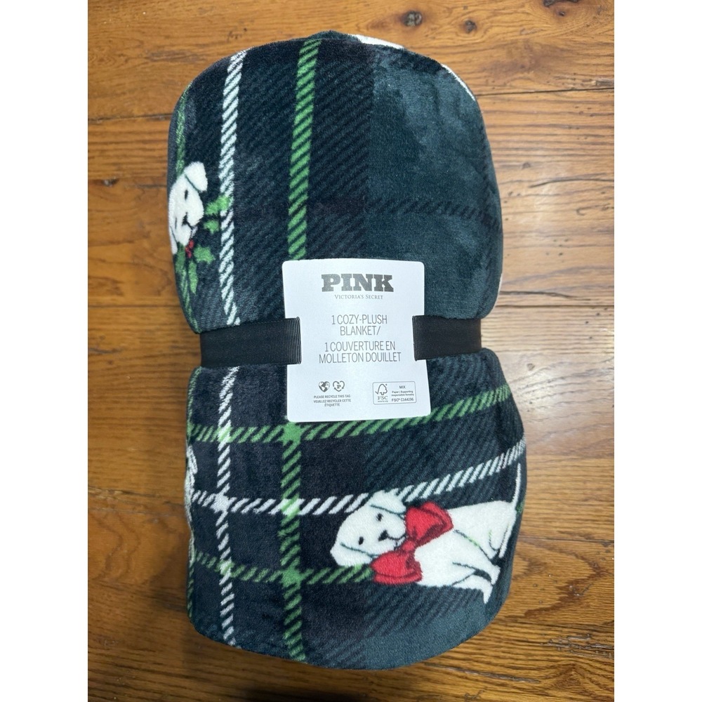 VICTORIA'S SECRET PINK COZY PLUSH SHERPA FLEECE BLANKET DOG LOGO THROW 50x60 New